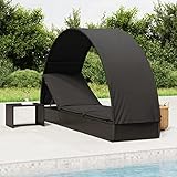 ShGaxin Sonnenliege mit Runddach Schwarz 211x57x140 cm Poly Rattan, Gartenliege, Liegestuhl, Sonnenstuhl, Sonneninsel Outdoor, Liegen, Gartenmöbel, Bäderliege, Relaxliege - 319644