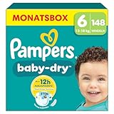Pampers Baby-Dry Größe 6, 148 Windeln, 13kg-18kg, Bis zu 100% Auslaufschutz & Komfort die ganze Nacht