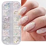 JMEOWIO Nagel Glitzer 12 Gitter Aurora Nail Art Dekoration Nageldesign Zubehör