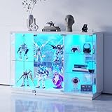 Lvifur Glasvitrine LED Beleuchtung und Glastüren,Glas Vitrinenschrank,Display Cabinet mit Intelligente Sensorik,3-Lagen Holz Vitrine Staubdicht für Wohnzimmer Schlafzimmer Büro,Schwarz