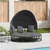 Festnight Sonneninsel Outdoor mit Dach Gartenmuschel Sonnenliege 2 Personen Lounge Muschel Gartenlounge Outdoor Gartenbett Doppelliege Sonnenbett Liegeinsel Gartenliege Liegemuschel