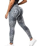 YOFIT Damen-Leggings mit hoher Taille, Po, Lift, Workout, Yoga, Fitnessstudio, Fitness, Booty Scrunch, Bauchkontrolle, Laufhose, #1 Leopard Print - Scrunch Booty - Blau, X-Groß