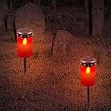 2 Stück Grablicht Solar, 7 x14,3cm Solar LED Grablicht, Wasserdichtes Grableuchte Outdoor Friedhofskerze Solarbetrieben mit Lichtsensor, Grabkerze mit Erdspieß, Kerzen Outdoor