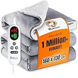 Mia&Coco Heizdecke mit Abschaltautomatik 160x130 cm, 10 Heizstufen, 9 Std. Auto-Off Timer, Überhitzungsschutz, maschinenwaschbar, elektrische Wärmedecke aus Flanell für Bett, Sofa & Wohnzimmer, Grau