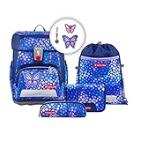 Step by Step Schulranzen-Set Cloud „Butterfly Maja“ 5-teilig, ergonomischer Tornister, höhenverstellbar mit Hüftgurt, für die Grundschule, ab der 1. Klasse, 19L, blau-rosa, Schmetterlings-Design
