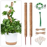 Bmnz 2 Stück 70CM Monstera Rankhilfe Moosstab Pflanzstab mit 4 Pflanzenetikett aus Holz,Rankhilfe Zimmerpflanzen,10 Kabelbinder,4 m Jute Schnur und 20M Rolled Wire