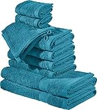 REDBEST Frottier-Set 10-TLG. Chicago Petrol Größe - Handtuch, Duschtuch, Gästetuch, Waschhandschuh - saugstark, strapazierfähig, ideal für Reisen, Sport