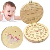 Zahnbox Holz, Milchzahndose, Zahndose Milchzähne Jungen Mädchen, Zahnschachtel, Zahnaufbewahrung Zähne Kinder, Aufbewahrungsbox für Kinder Zähne, Zahnfee Geschenke für Mädchen & Jungen(Einhorn)