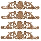 4Pcs 30 * 7 Cm Holz Skulptur Lang Corner Flourish Applique Blumenmuster Möbel Wohnung Deko Europäischer Stil,Lange Holzschnitzerei Applikation