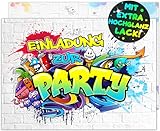 12x Graffiti EINLADUNGSKARTEN KINDERGEBURTSTAG Junge Mädchen - die frech bunten Graffiti MONSTER PARTY Karten sind die perfekte Graffiti EINLADUNG für Jungen Mädchen Kinder GEBURTSTAG KINDERPARTY