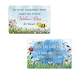 2er Set Blechschilder Garten 20x30cm - Metallschild mit Lustig Spruch - das ist kein unordentlicher garten - Bin im Garten - Vintage Deko Geschenk - Wetterfest Schild