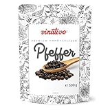 vinativo Schwarzer Pfeffer - ganz - 500g - Premium Qualität - schwarze Pfefferkörner für die Mühle geeignet