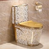 ASumPio Doppelspültoilette, Vergoldetes Design, Universelle Höhe, Einteilige Doppelspülung Mit Stummer Keramiktoilette Für Das Badezimmer Zu Hause,D-700X390X7,E-680x340x820mm