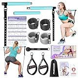 Pilates Stange, Pilates Bar Set mit 2 Paar Widerstandsbänder(25/30Lbs), Metall-Einstellung Schnalle & Ausbildung Poster, Pilates Skulptur Fitness Stange for Home Gym Workout Equipment(Frauen)