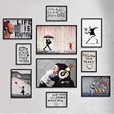 Giallobus - Set mit 10 Wandpostern - Banksy - Banksy-Sammlung 1 - Beschichtetes Papier - | 2 x A3 42x30cm | 4 x A4 30x21cm | 4 x A5 21x15cm | - OHNE RAHMEN - Moderne Gemälde Wohnzimmer