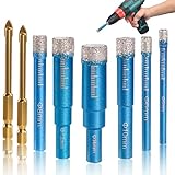 8 Stück Fliesenbohrer Set, Diamantbohrer, 5/6/8/10/12/14mm, Fliesenbohrer Glasbohrer Set und 2 Stück 6mm Metall Bohren, Diamant Bohrer Fliesen für Glas, Porzellan, Keramik, Granit