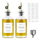 DUNSOO Olivenöl Flasche Set, 350ml x 2 Ölflasche, Automatisches Öffnen und Schließen Öl und Essigspender Set mit 24 Aufkleber Trichter (Gold/350ml)