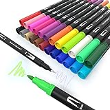 MISDUWA Dual Brush Pen Set, 24 Farben Pinselstift mit Zwei Spitzen Doppelfasermaler Filzstifte 0,4 mm Fineliner und 1-2 mm Fasermaler Aquarellstifte