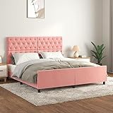 WRJENFSC Polsterbett Plattform-Bettgestell Möbel für Schlafzimmer Bettgestell mit Kopfteil Rosa 160x200 cm Samt Geeignet für Schlafzimmer, Arbeitszimmer, Hotel