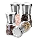 Lawei 4er-set Edelstahl Gewürzmühle Set 160ml Salz und Pfeffermühle mit Einstellbar Mahlwerk Chilimühle manueller Salz und Pfefferstreuer