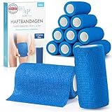 Health Press® Selbstklebender Verband – 12 Bandagen Rollen (10cm x 4,5m) – Pflaster Rolle Verbandsmaterial – Elastische Bandage – Haftbandage selbstklebend (Blau, 12 Rollen)