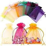 Yoosso 50 Stück Organzasäckchen 7x9 cm, Organzabeutel Klein Geschenkbeutel mit Kordelzug Bunt Schmuckbeutel Geschenkverpackung für Weihnachten Hochzeit Geburtstag Party (10 Farben)