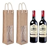 SAMSYOKI 2 Stück Jute Weinflaschentasche Tragbare Sackleinen Weinbeutel Wein Geschenktüten mit Fenster & Griff Wein Geschenktasche Weintragetaschen Für Hochzeit Geburtstag Weihnachten Party