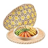 Tofficu Handgewebte Fliegenhaube mit Aufbewahrungskorb mit Deckel Luftdurchlässige Lebensmittelabdeckung für Torten Obst und Gemüse zu Hause