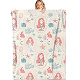 MIEPOS Niedliche Meerjungfrauen-Überwurfdecke, 101,6 x 127 cm, weich, leicht, Flanell, rothaarige Meerjungfrauen, Seestern, Korallendecken, Geschenke für Kinder, Mädchen, Frauen, für Couch, Büro