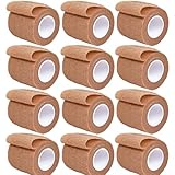 Selbsthaftende Bandage, 5cm x 4,5 m, 12 Stück, Beige, Elastische Sportbandage für Finger und Handgelenk