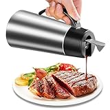 Edelstahl Thermo Sauciere 750ML, Soßenkanne mit Auto Flip Deckel,Ölspender Edelstahl,Soßenschüssel,Silberner Saucenkrug,Thermosoße Topf,Saucenbecher für Olivenöl Vanillesoße Sahne Soße Mayonnaise