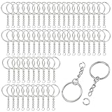 60Stück 25mm Schlüsselanhänger, Schlüsselring Edelstahl Schlüsselring, Karabiner Schlüsselanhänger,Kette Schlüsselanhänger mit Spaltringe für Schlüssel Handwerk DIY, Basteln (Silber)