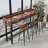 LIDANGUH Langer schmaler Bartisch aus Massivholz mit Geländer, industrielle rechteckige Thekenhöhe Tisch mit EIN/zweilagigem Regal, Küchen-Esstisch mit Metallfuß, nur Tisch(Double,120cm/47.2in)