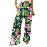 Damen Sommerhose Leinen Leicht Freizeithose Frauen Straight Weite Beine Hose Leinenhose Lange Loose Beach Pants Mädchen Casual Strandhose Loose Fit Hosen Lässige Stoffhose Jogginghose Yogahose