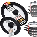 STONELINE 3 in 1 Universaldeckel Set 2-teilig für Töpfe Pfannen mit 16/18/20 cm und 24/26/28 Universal Glasdeckel mit abgestuftem Silikonrand Platinsilikon, Schwarz