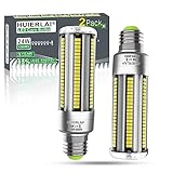 HUIERLAI LED E27 Glühbirne, 24W E27 LED Lampe Kaltweiss 6000K 3000 Lumen, ersetzt 250W Glühbirne Leuchtmittel E27, LED Mais Birne, Kein Flackern, Nicht Dimmbar LED Maiskolben Lampen, 2 Stück