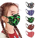 Pitashe 5 Stück Mundschutz Kinder Weihnachten Druck Multifunktionstuch 3D Cartoon Druck Atmungsaktive Baumwolle Stoff mund und nasenschutz Waschbar Mund-Nasenschutz Bandana Halstuch für Jungen Mädchen