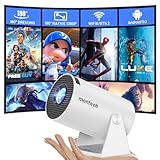 mentech Mini Beamer, 180° drehbarer Mini Projektor mit WiFi und Bluetooth, 150' Smart-Projektor mit Android TV 11.0, 1080P, 2.4G/5G WiFi 6, Automatische Trapezkorrektur für Heimkino, Weiß