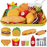 BUYGER Küchenspielzeug Lebensmittel Spielzeug für Kinder, Kinderküche Zubehör, Taco Hamburger Fast Food Kindergrill Spielzeug, Plastik Spiel Essen für Matschküche, Rollenspiele Geschenk 3 + Jahre