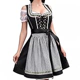 Dirndl Damen Midi Set 3 Teilig-Dirndl für Damen Oktoberfest Outfit Inkl. Dirndlbluse Spitze-Kleid-Seidenband Dirndl-Komplettsets Große Größen Festliche Dienstmädchen Trachtenkleid für Bierfest