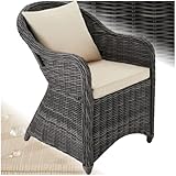 tectake® Rattan Stuhl, Garten Sessel, Outdoor Korbsessel mit Rücken- und Sitzkissen, Möbel wetterfest, Gartenmöbel, Balkonmöbel, Wintergarten - grau