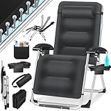 KESSER® Sonnenliege Liegestuhl,Gartenliege extra breit & Wetterfest,Belastbar 200kg,Ergonomisches Polster verstellbare Rückenlehne inkl. Nackenkissen Getränkehalter Armpolster & Seitentasche Schwarz