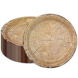 CEILIWEN Partyteller 50 Stück, 22,9 cm Pappteller Rustikale Partydekorationen, Holzscheibenteller, Einwegteller, runder Pappteller, Geburtstagspartyzubehör