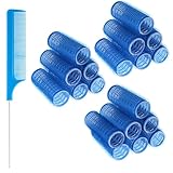 Sibba 18 Stück Lockenwickler Locken mit 1 Kämme Haftwickler Selbsthaftend Hair Rollers Locken Curlers Ohne Hitze Lockenwickler Klettwickler Kleine Haarwickler für Lange Mittlere Kurze Haar (Blau，20mm)