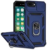 Hülle für iPhone 7 Plus/8 Plus/iPhone 6s Plus/6 Plus, Kameraschutz Handyhülle 360 Grad Ringhalter Case Militärische Handyhüllen Tough Armor Cover Stoßfest Hybrid Bumper Schutzhülle,Blau