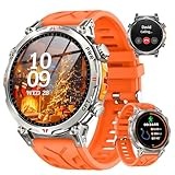 Rmana Herren Militärische Smartwatch,1.6 Zoll AMOLED Screen Fitnessuhr Tracker,ChatGPT,KI-Ziffernblatt,5 GPS-Sportmodi,3ATM Wasserdicht,über 100 Sportmodi Sportuhr für Android iOS (Orange Silikon)