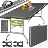 tillvex Gartentisch 180x75cm klappbar Kunststoff | Buffettisch mit Tragegriff | Klapptisch für Garten Terrasse und Balkon | Campingtisch 8 Personen