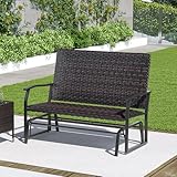 GIANTEX Schaukelbank Outdoor 2 Sitzer, Gartenbank mit Schaukelmechanismus, Gartenschaukel Schaukelstuhl aus Rattan & Metall, Sitzbank wetterfest, Terrassenbank Balkon Bank bis 360 kg belastbar