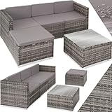 tectake® Poly Rattan Lounge, Outdoor Sitzgruppe, Set mit Sofa Sessel, Hocker, Tisch, frei kombinierbar, Sitzecke für 3-4 Personen, Möbel wetterfest für Garten Terrasse Balkon - grau