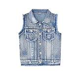 Siehin Kinder Mädchen Jungen Jeansweste Denim Weste Ärmellos Jeansjacke Beiläufige Destroyed Jeansweste (152)